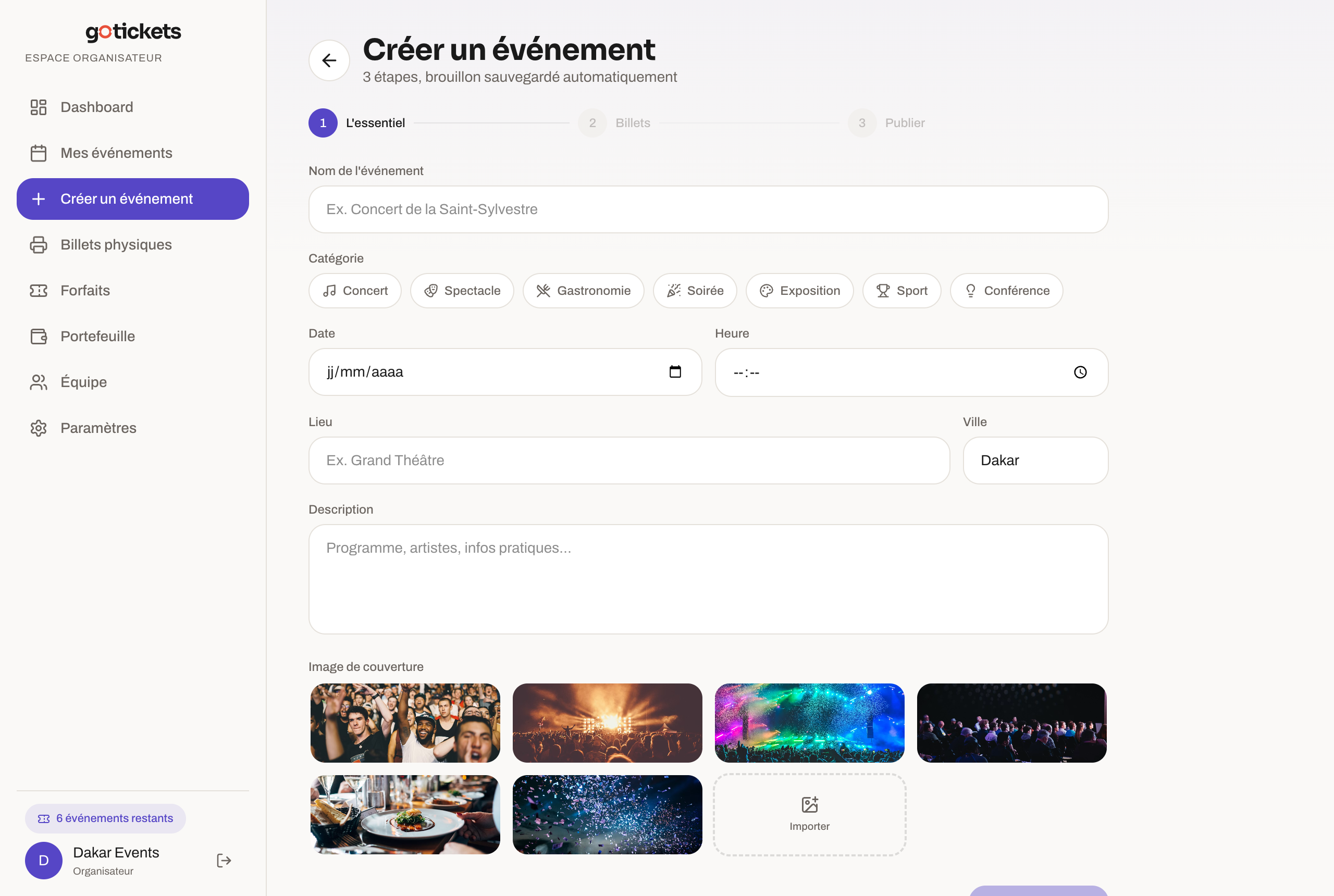 Création d'événement GoTickets en 3 étapes