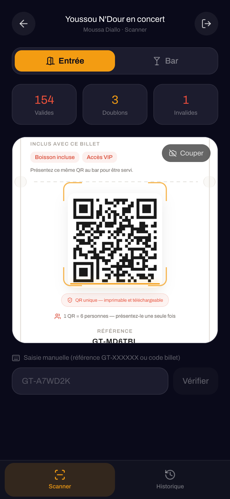 Application scanner GoTickets : contrôle des billets par QR code à l'entrée